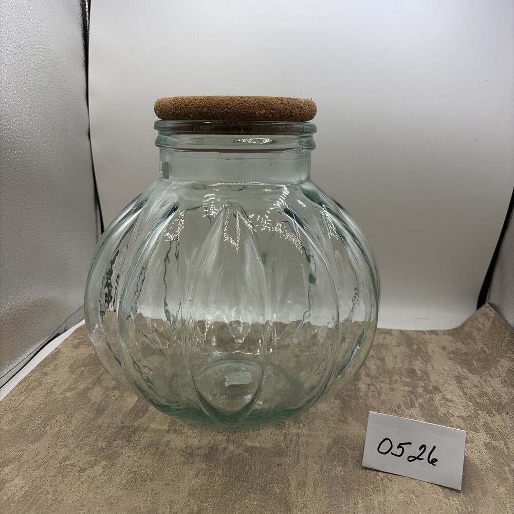Pier 1 Green Glass Pumpkin Shaped Pasta Jar w/ Lid 11" Made in Italy NICE Large